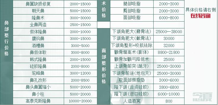 上海澳雅医疗美容医院最新价目表|澳雅整形好